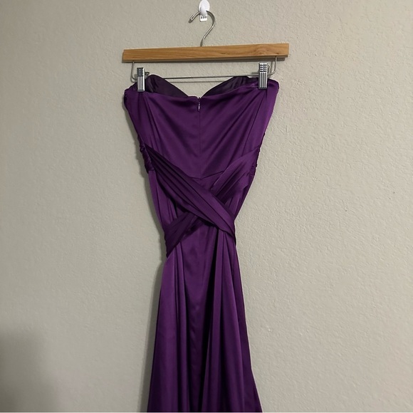 David Meister Purple Satin Regencycore Strapless Cocktail Midi Dresss Size 4 - Picture 9 of 15